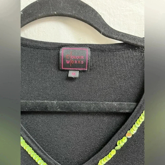 Color works women’s size medium black Colorful sequenced long sleeve knit top - Picture 2 of 4